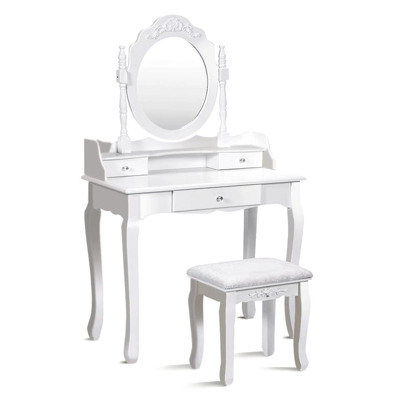 Ensemble coiffeuse en bois avec miroir et tabouret, noir/blanc