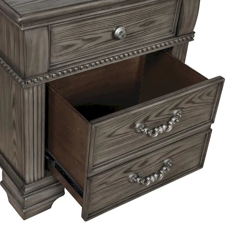 Table de chevet Stroh traditionnelle en bois à 2 tiroirs avec chargeur USB par Furniture of America