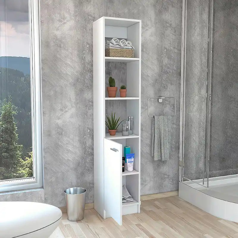 Armoire à linge TUHOME Malaga avec 3 étagères ouvertes, 2 étagères intérieures et une porte