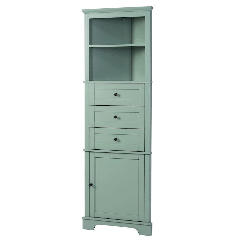Armoire haute triangulaire à 3 tiroirs et étagères réglables, en MDF avec finition peinte
