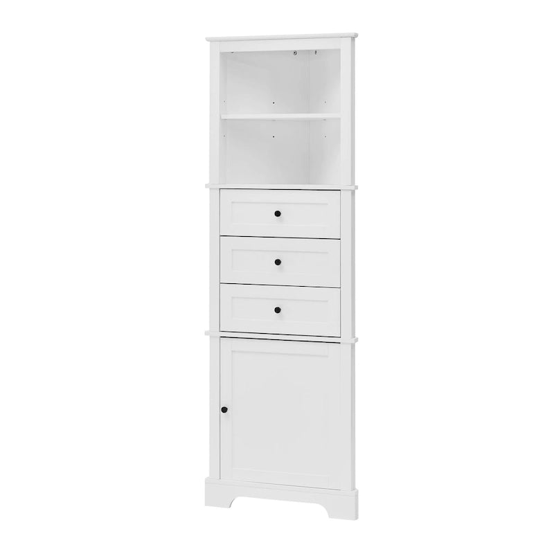 Armoire haute triangulaire à 3 tiroirs et étagères réglables, en MDF avec finition peinte