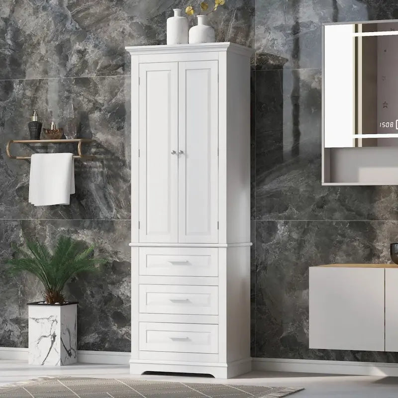 Armoire de rangement haute à trois tiroirs pour salle de bain blanche
