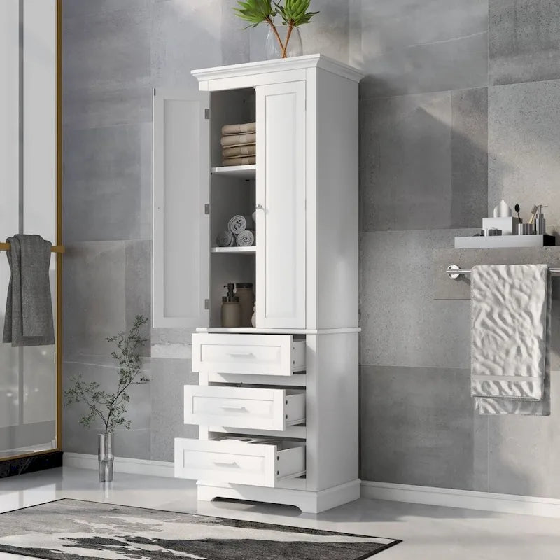 Armoire de rangement haute à trois tiroirs pour salle de bain blanche