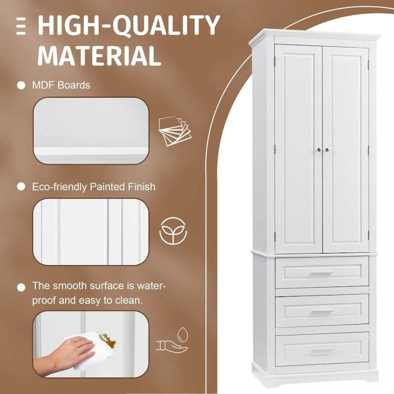 Armoire de rangement haute à trois tiroirs pour salle de bain blanche