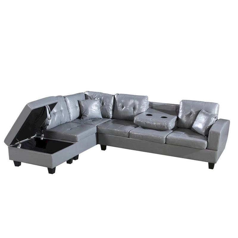 Ensemble canapé et pouf de rangement avec méridienne gauche en similicuir et pouf de rangement