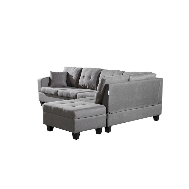 Ensemble canapé et pouf de rangement avec méridienne gauche en similicuir et pouf de rangement