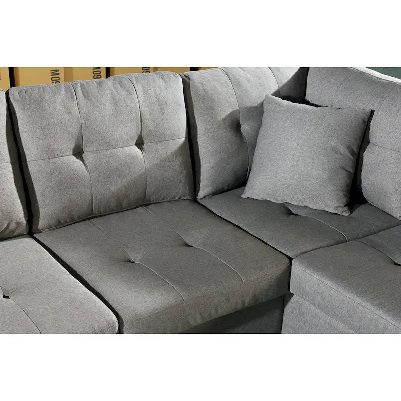 Ensemble canapé et pouf de rangement avec méridienne gauche en similicuir et pouf de rangement