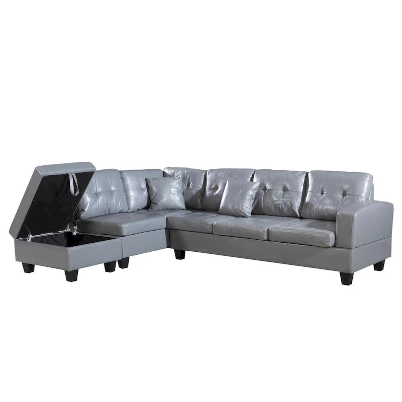 Ensemble canapé et pouf de rangement avec méridienne gauche en similicuir et pouf de rangement