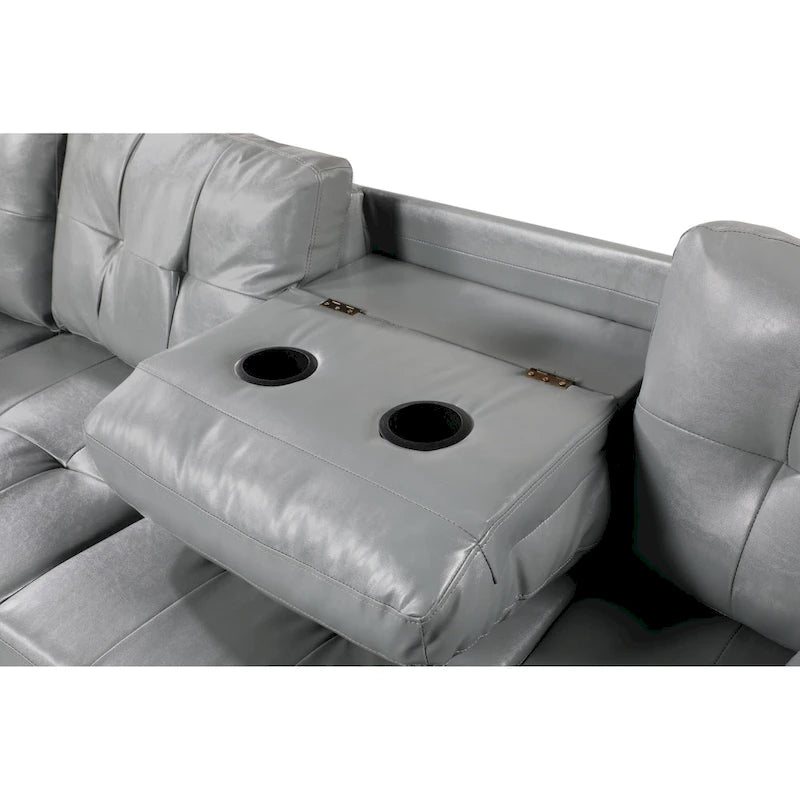 Ensemble canapé et pouf de rangement avec méridienne gauche en similicuir et pouf de rangement