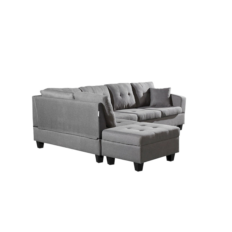 Ensemble canapé et pouf de rangement avec méridienne gauche en similicuir et pouf de rangement