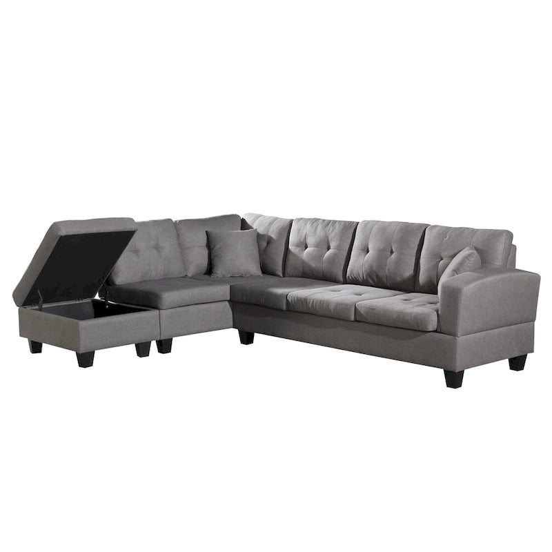 Ensemble canapé et pouf de rangement avec méridienne gauche en similicuir et pouf de rangement