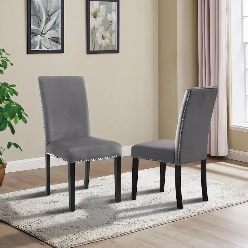 Chaise de salle à manger contemporaine en velours Cobre de Roundhill Furniture, ornée de clous décoratifs, lot de 2