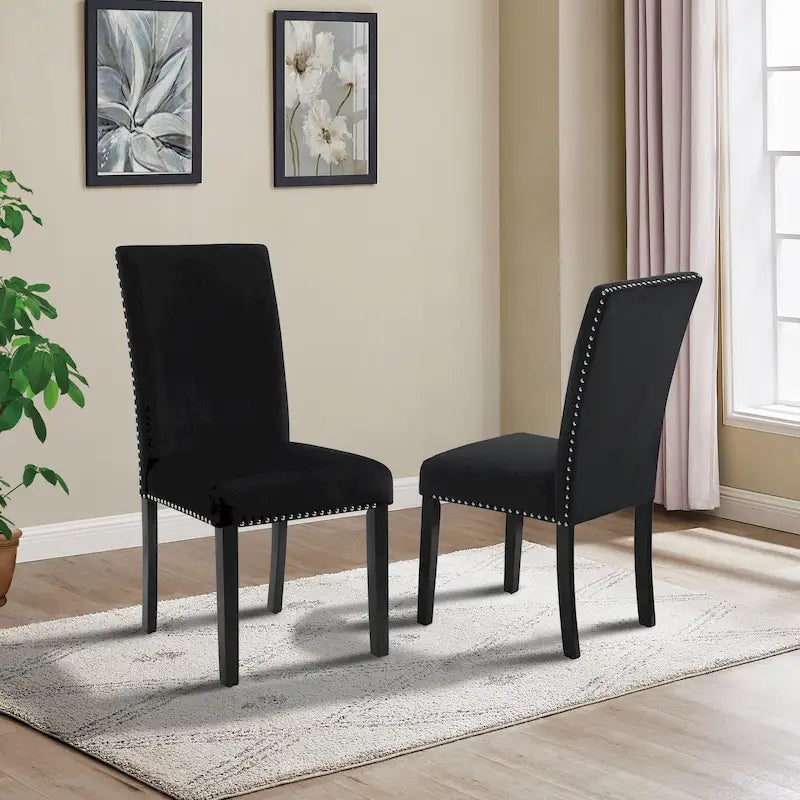 Chaise de salle à manger contemporaine en velours Cobre de Roundhill Furniture, ornée de clous décoratifs, lot de 2