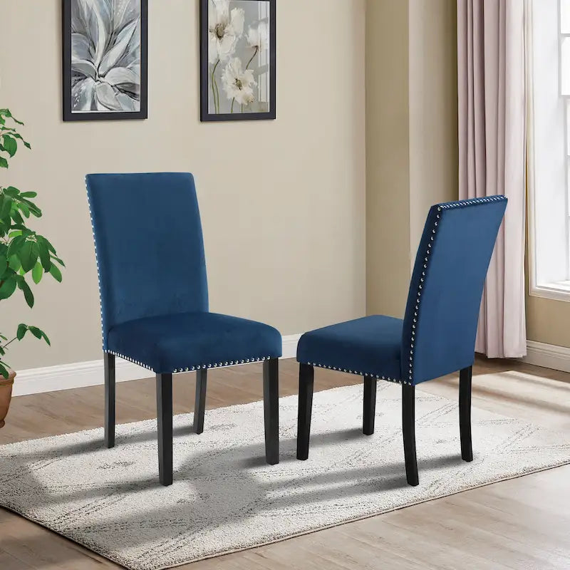 Chaise de salle à manger contemporaine en velours Cobre de Roundhill Furniture, ornée de clous décoratifs, lot de 2