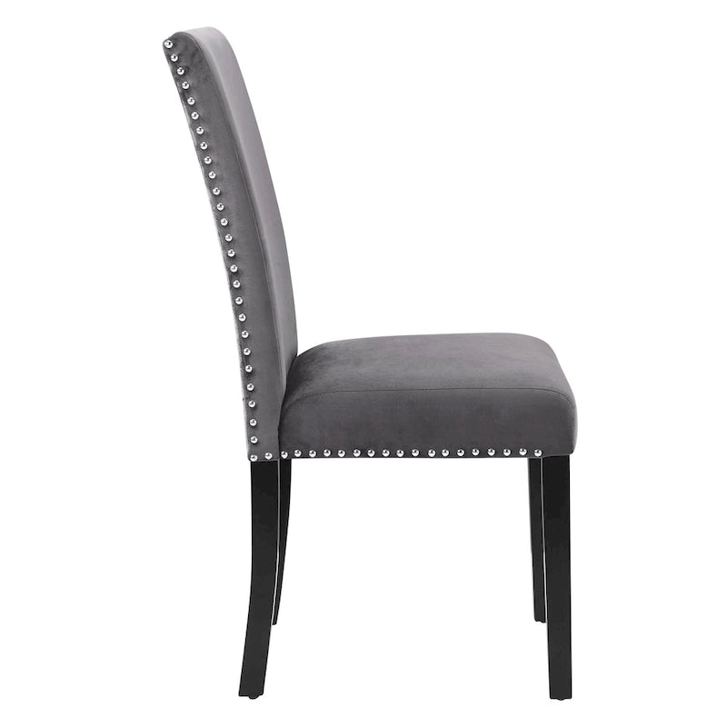 Chaise de salle à manger contemporaine en velours Cobre de Roundhill Furniture, ornée de clous décoratifs, lot de 2