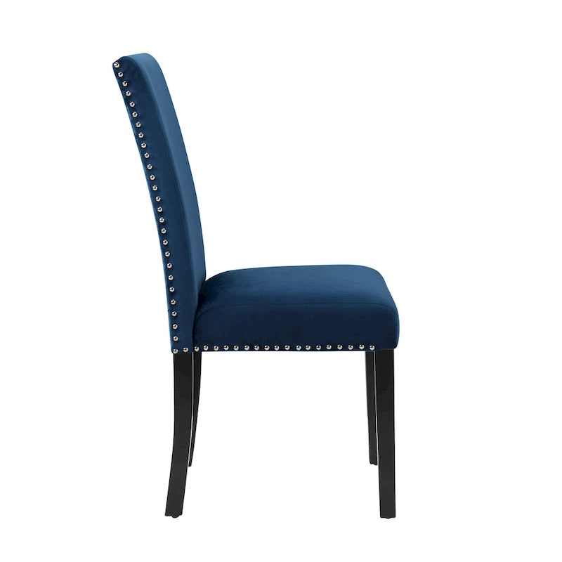 Chaise de salle à manger contemporaine en velours Cobre de Roundhill Furniture, ornée de clous décoratifs, lot de 2