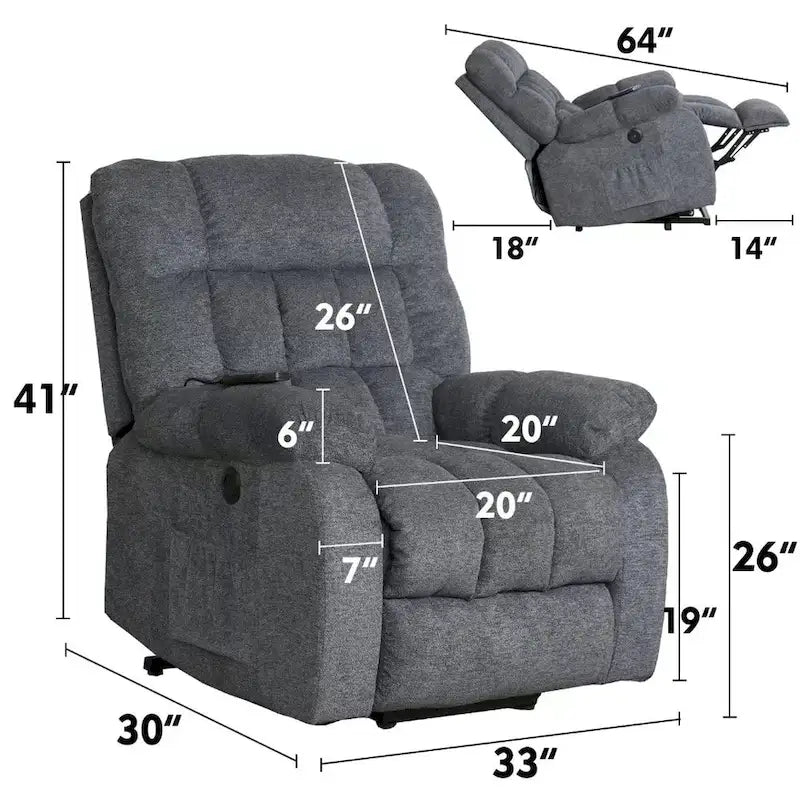 Fauteuil inclinable électrique avec assistance au levage et massage pour personnes âgées