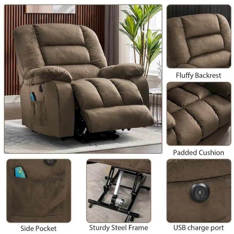 Fauteuil inclinable électrique avec assistance au levage et massage pour personnes âgées