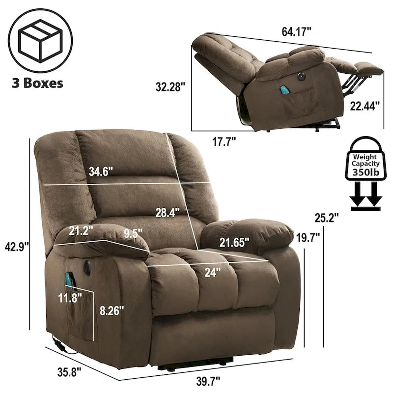 Fauteuil inclinable électrique avec assistance au levage et massage pour personnes âgées