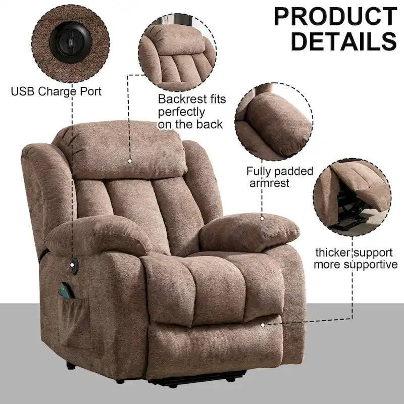 Fauteuil inclinable électrique avec assistance au levage et massage pour personnes âgées