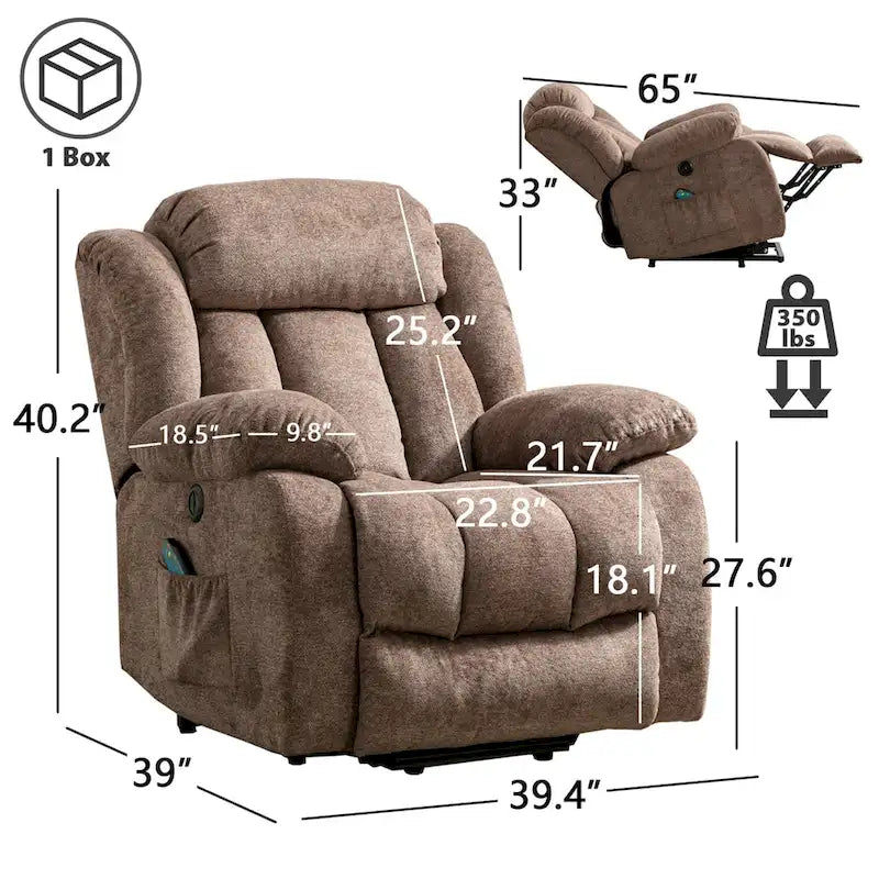 Fauteuil inclinable électrique avec assistance au levage et massage pour personnes âgées