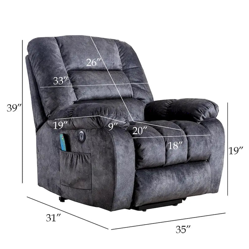 Fauteuil inclinable électrique avec assistance au levage et massage pour personnes âgées
