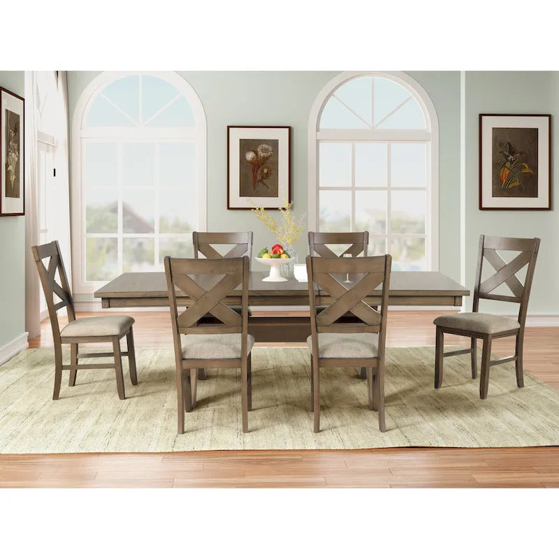 Ensemble de salle à manger 7 pièces Roundhill Furniture Raven Wood, table extensible et 6 chaises, pin laqué brun