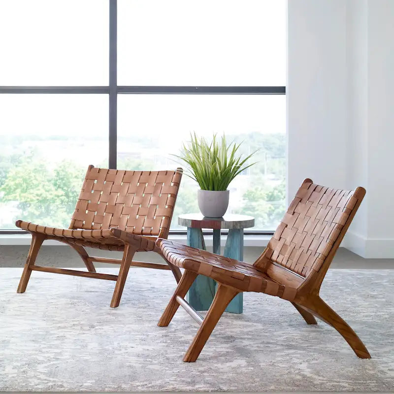 Fauteuil d'appoint en cuir tressé Uttermost Plait