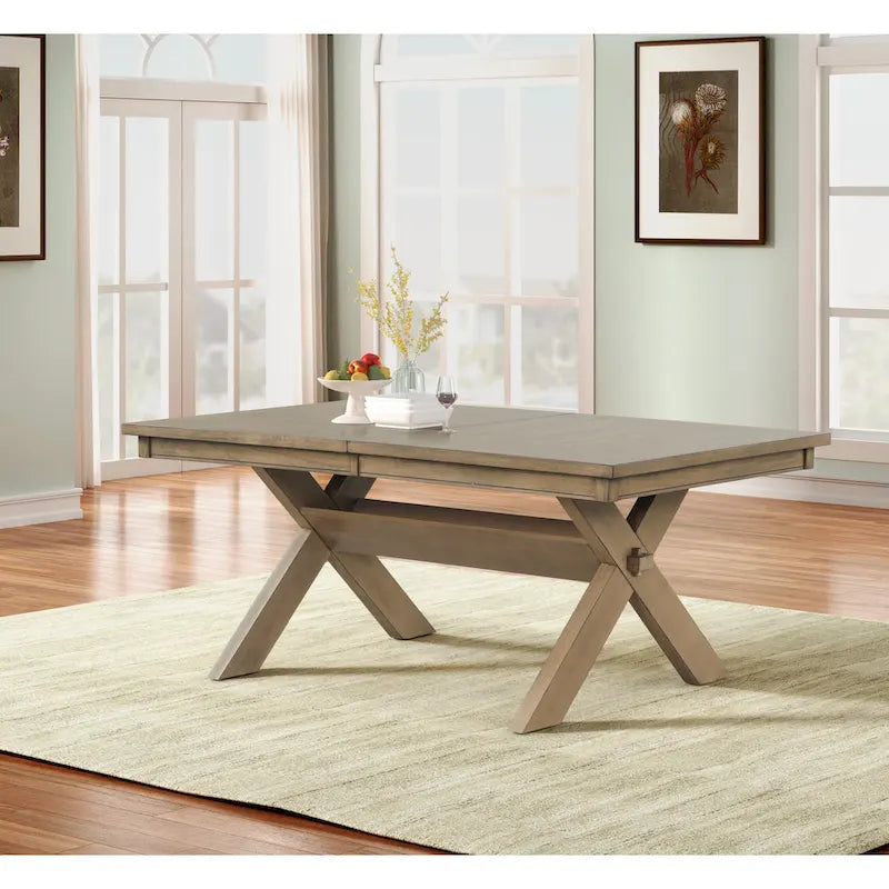 Table de salle à manger extensible à tréteaux en bois Raven de Roundhill Furniture, avec rallonge, pin verni brun