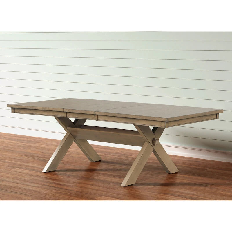 Table de salle à manger extensible à tréteaux en bois Raven de Roundhill Furniture, avec rallonge, pin verni brun