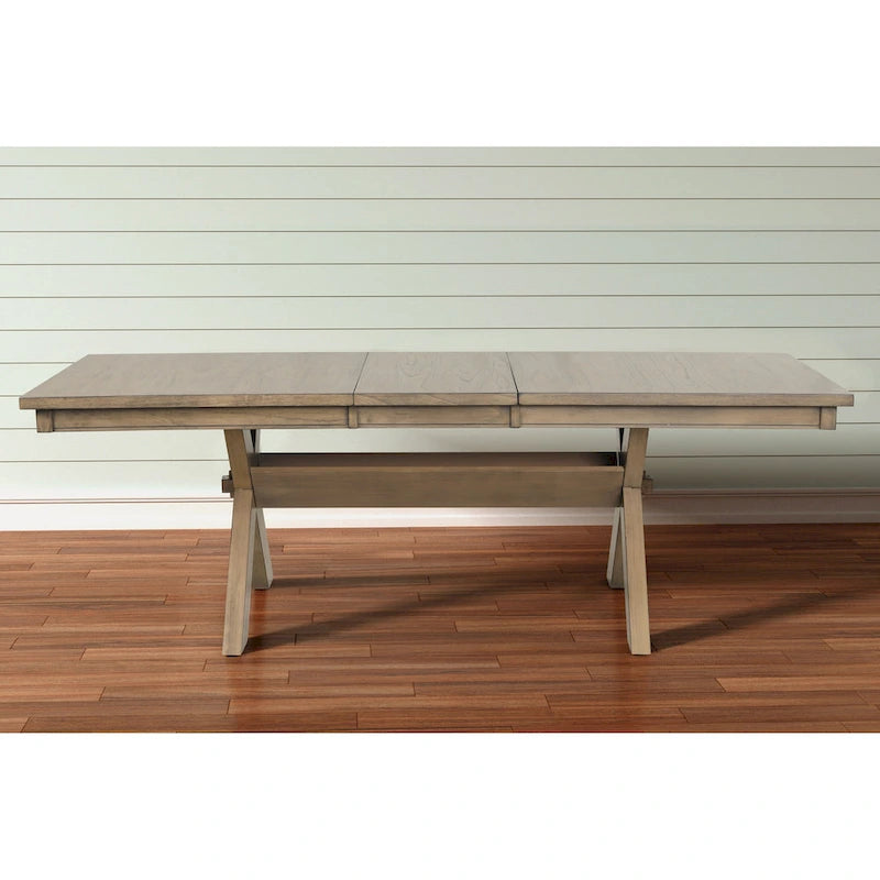 Table de salle à manger extensible à tréteaux en bois Raven de Roundhill Furniture, avec rallonge, pin verni brun
