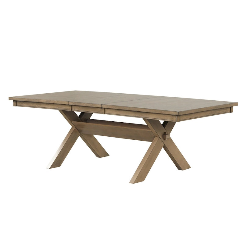 Table de salle à manger extensible à tréteaux en bois Raven de Roundhill Furniture, avec rallonge, pin verni brun