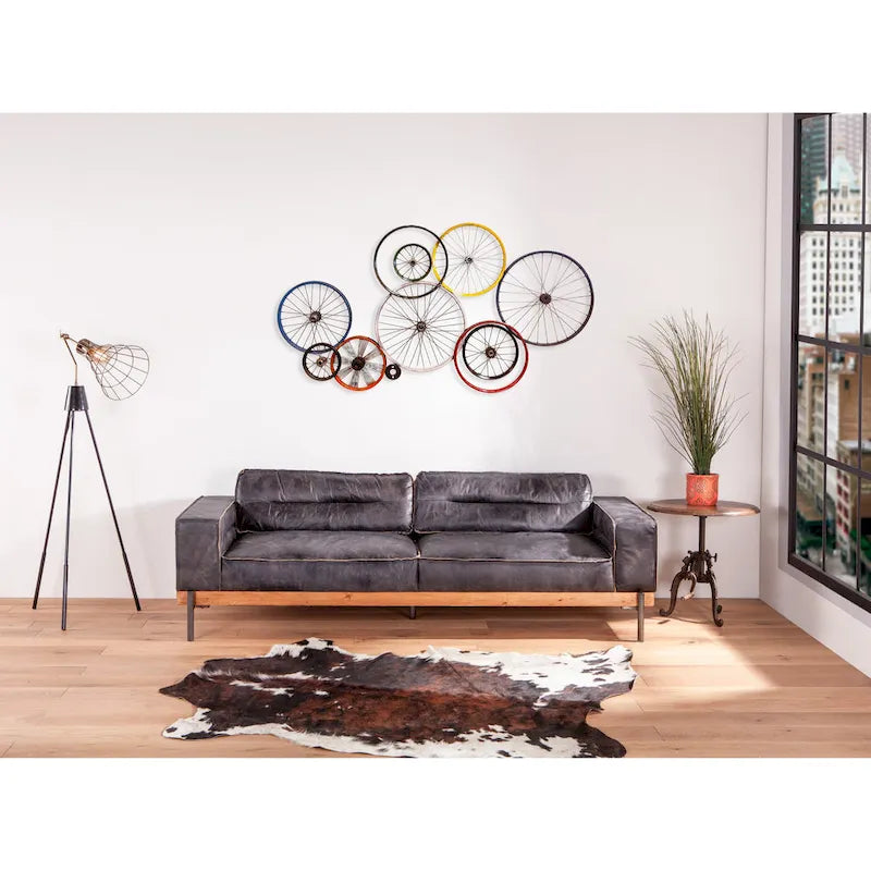 Canapé Chiavari en cuir ébène antique vieilli