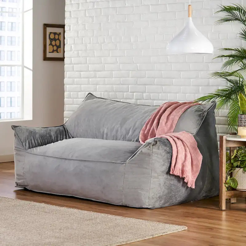 Pouf géant 2 places Velie en velours avec accoudoirs, par Christopher Knight Home
