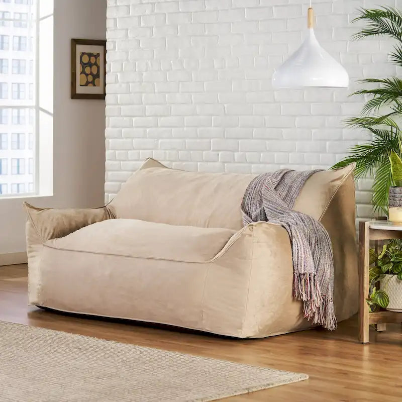 Pouf géant 2 places Velie en velours avec accoudoirs, par Christopher Knight Home