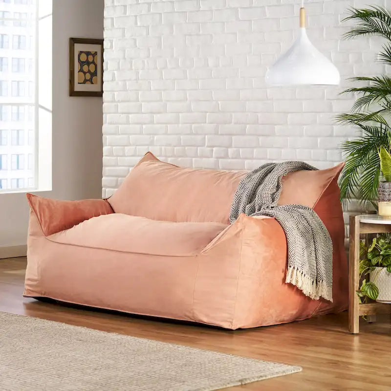 Pouf géant 2 places Velie en velours avec accoudoirs, par Christopher Knight Home