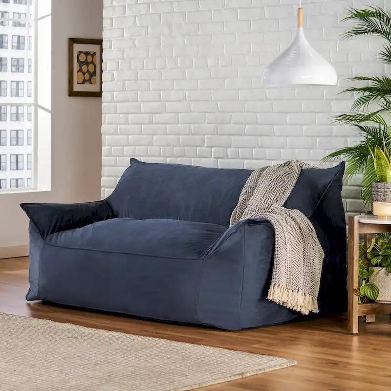 Pouf géant 2 places Velie en velours avec accoudoirs, par Christopher Knight Home