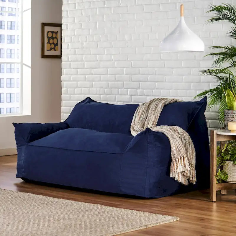 Pouf géant 2 places Velie en velours avec accoudoirs, par Christopher Knight Home