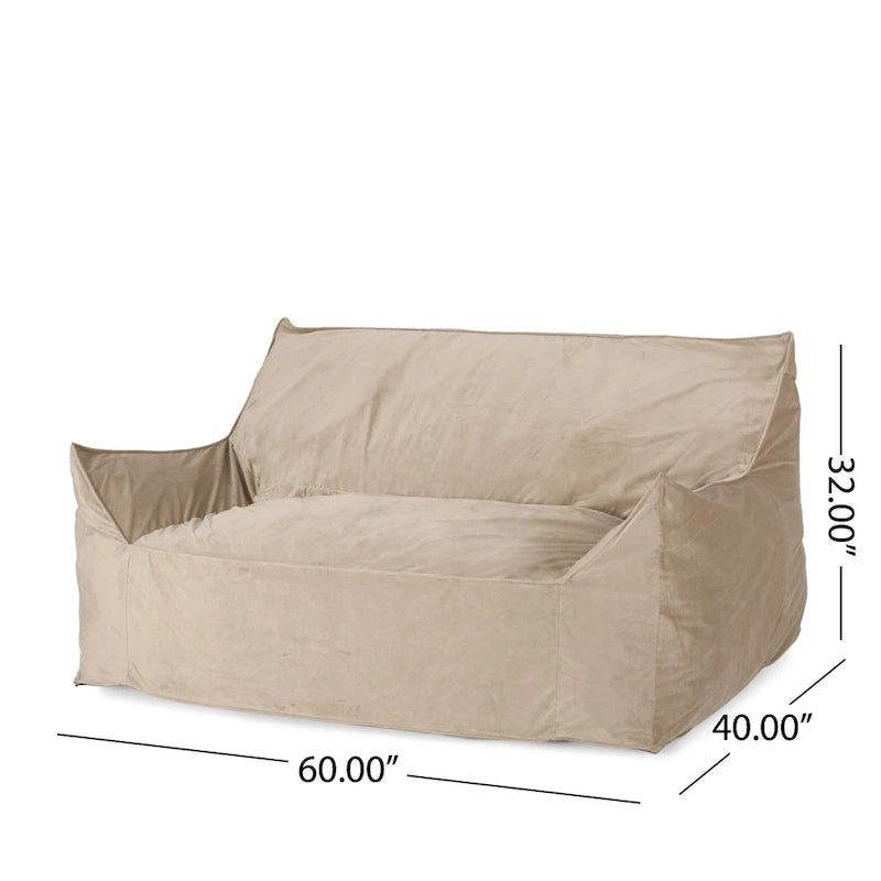 Pouf géant 2 places Velie en velours avec accoudoirs, par Christopher Knight Home