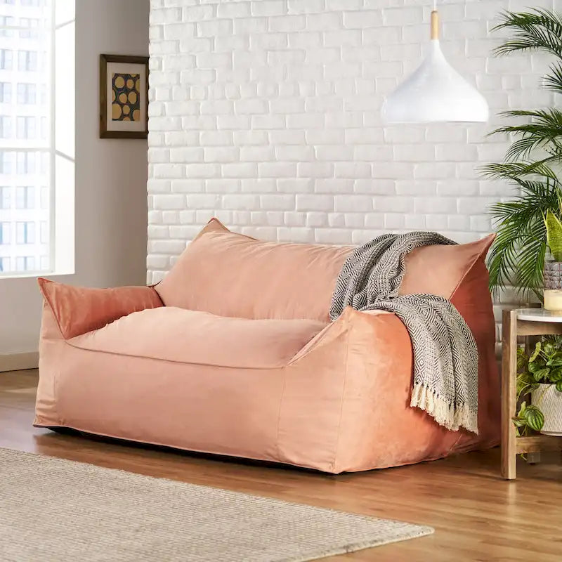 Pouf géant 2 places Velie en velours avec accoudoirs, par Christopher Knight Home
