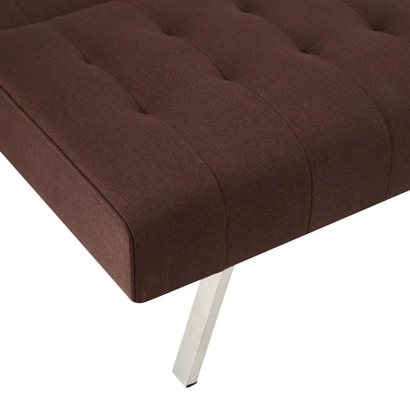 Canapé-lit futon capitonné de style moderne du milieu du siècle, à dossier divisé et pieds chromés