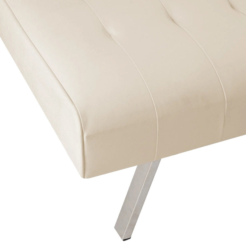 Canapé-lit futon capitonné de style moderne du milieu du siècle, à dossier divisé et pieds chromés