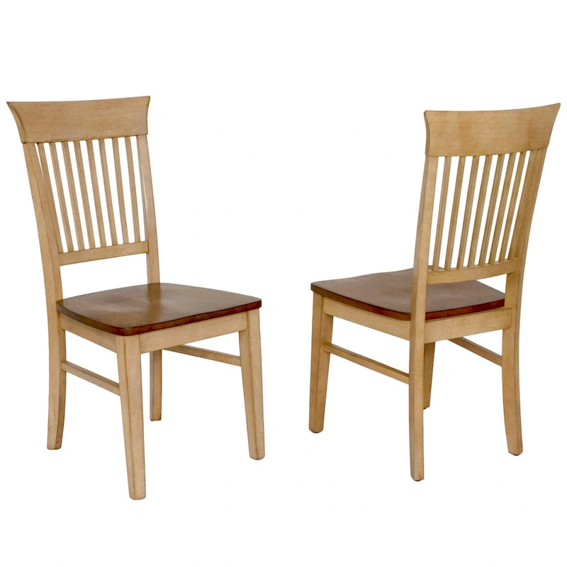 Chaise d'appoint Brook bicolore vieillie, couleur blé clair crème et brun pécan chaud (lot de 2) - 56 cm (L) x 46 cm (l) x 97 cm (H)
