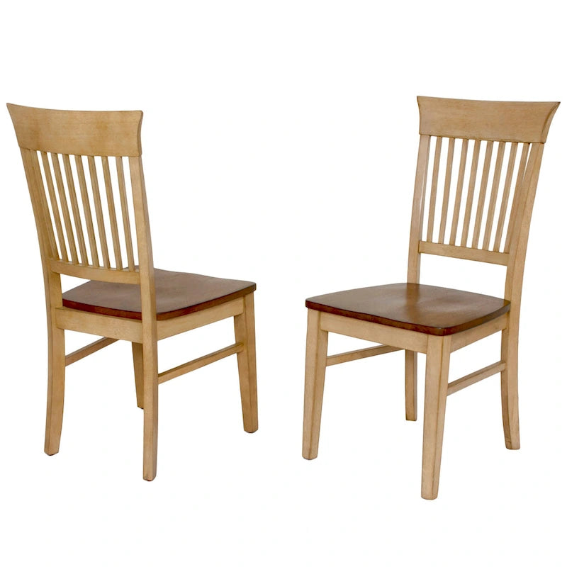 Chaise d'appoint Brook bicolore vieillie, couleur blé clair crème et brun pécan chaud (lot de 2) - 56 cm (L) x 46 cm (l) x 97 cm (H)