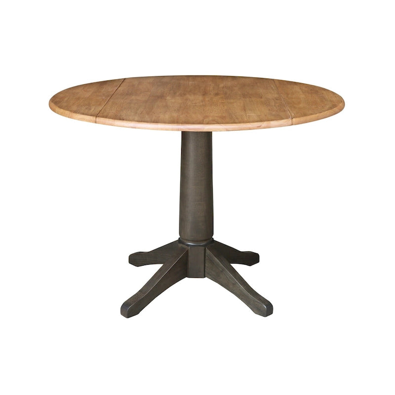 Table de salle à manger ronde à double abattant de 42 po avec 2 chaises à dossier à lattes en hickory/charbon délavé