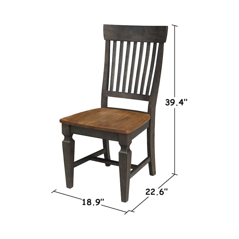 Table de salle à manger ronde à double abattant de 42 po avec 2 chaises à dossier à lattes en hickory/charbon délavé