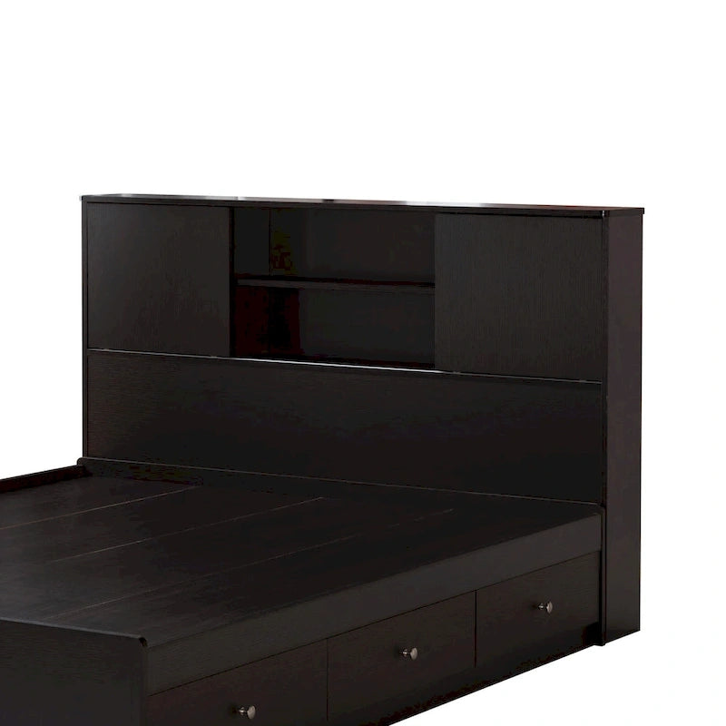 Twin Bookcase Headboard with 2 Sliding Doors, Red Cocoa