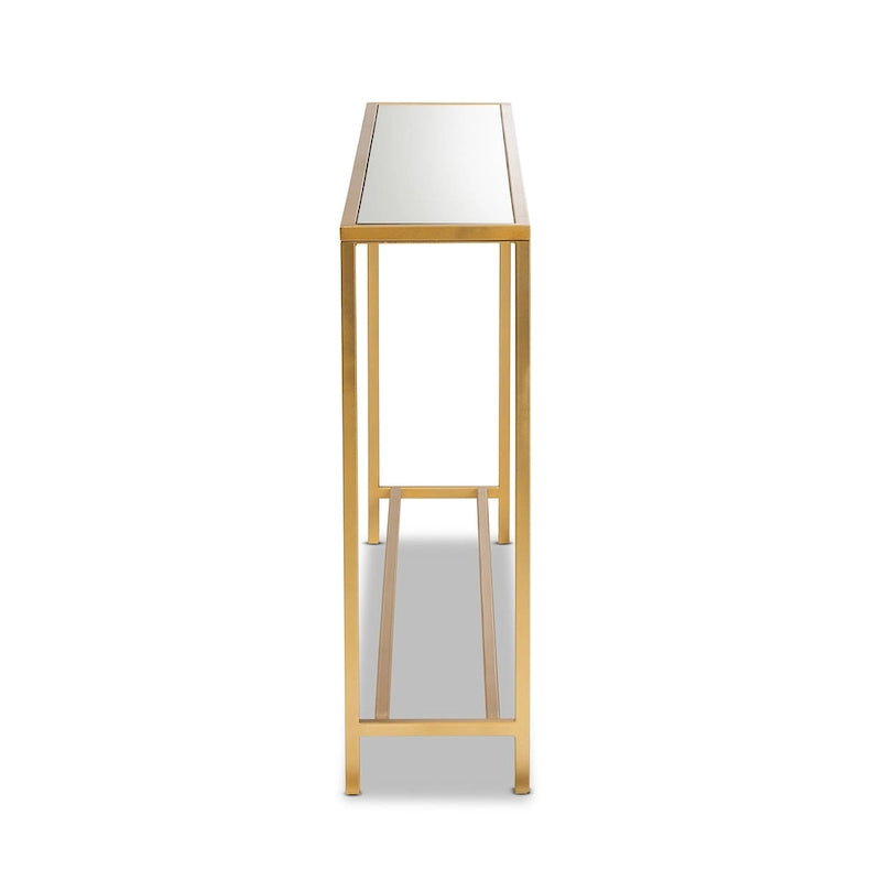 Console Alessa en métal doré et verre miroir