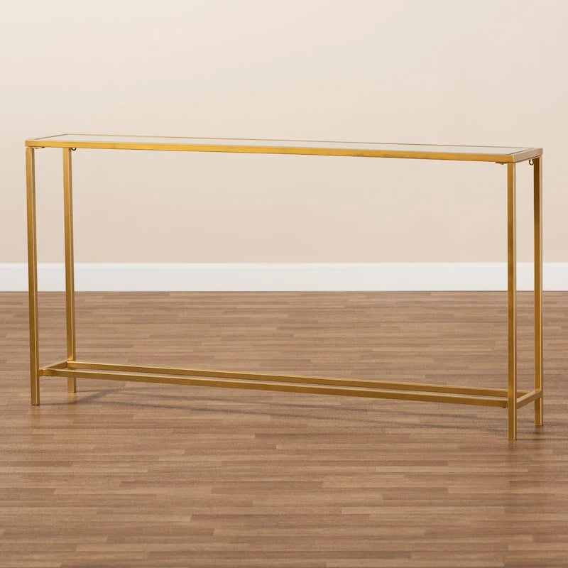 Console Alessa en métal doré et verre miroir