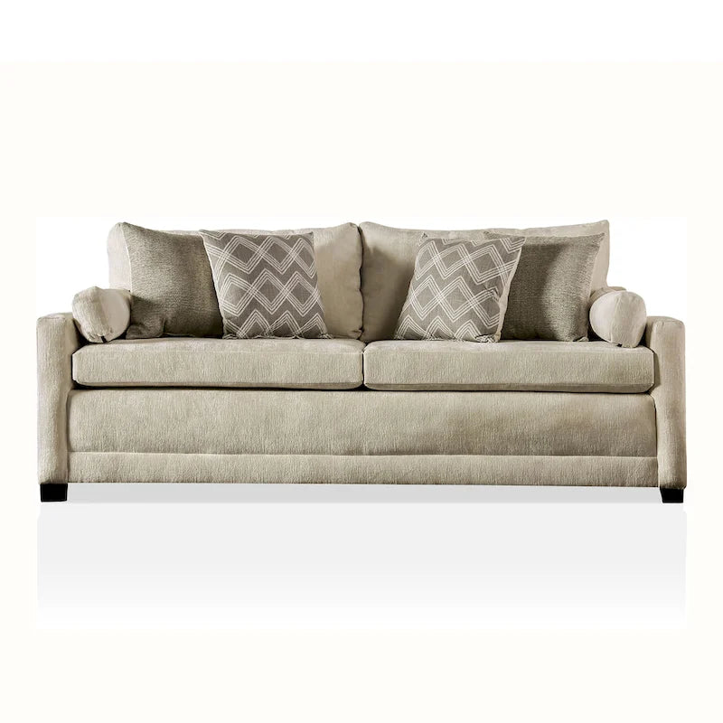 Canapé Breward transitionnel beige chenille recouvert de coussins par Furniture of America